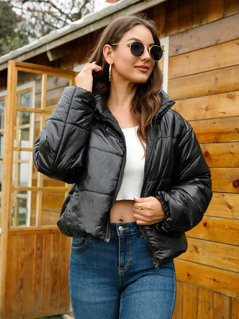 'Vespera' Faux Leather Puffer Jacket - Celes Fashion